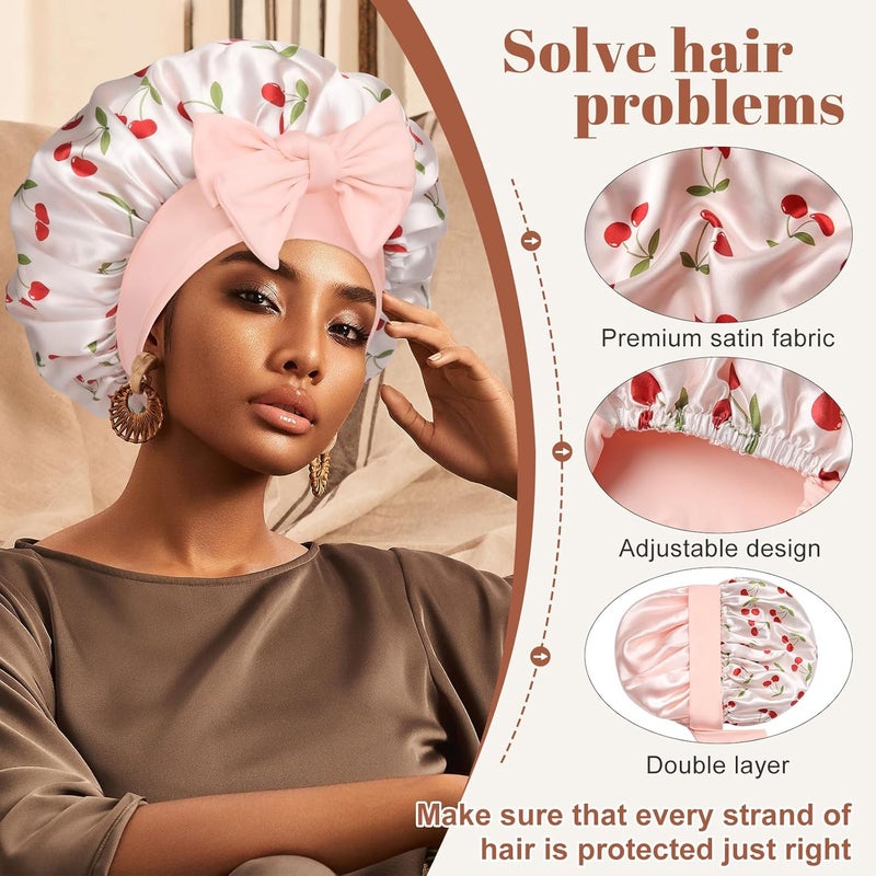 CHLINS Satin Bonnet Silk Bonnet for Sleeping Silk Sleep Cap Double Layer Hair Bonnet with Elastic Tie Band for Curly Hair Night Cap - Image 4